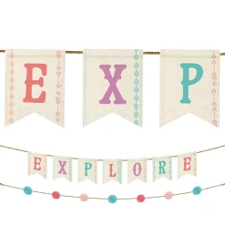 Free Spirit Explore Boho Canvas Pennant & Pom-Pom Banners, 5.3ft 2ct