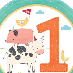Friendly Farm 1st Birthday Dessert Plates 18ct