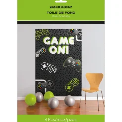 Game On! Level Up Photo Backdrop, 4.6ft x 6.6ft, 4pc