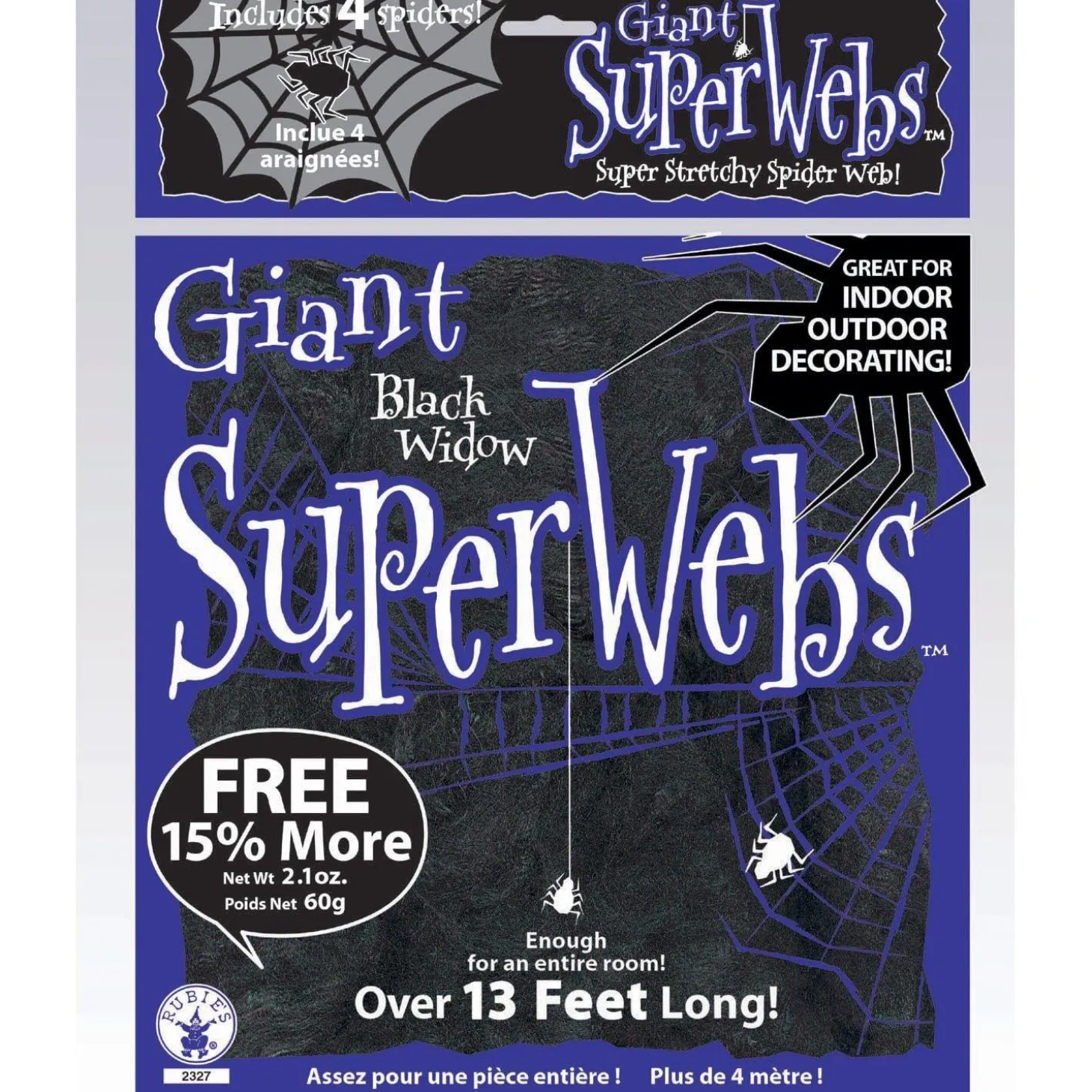 Giant Glow Super Spiderweb with 4 Spiders - 60 Grams, Assorted Colors