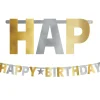 Giant Metallic Gold & Silver Happy Birthday Banner