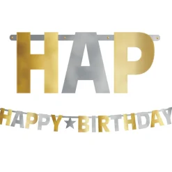 Giant Metallic Gold & Silver Happy Birthday Banner