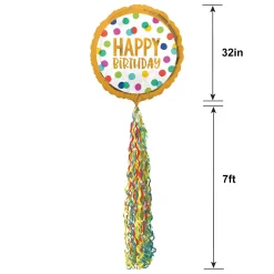 Giant Multicolor Happy Dots Birthday Balloon with Tail, 32in
