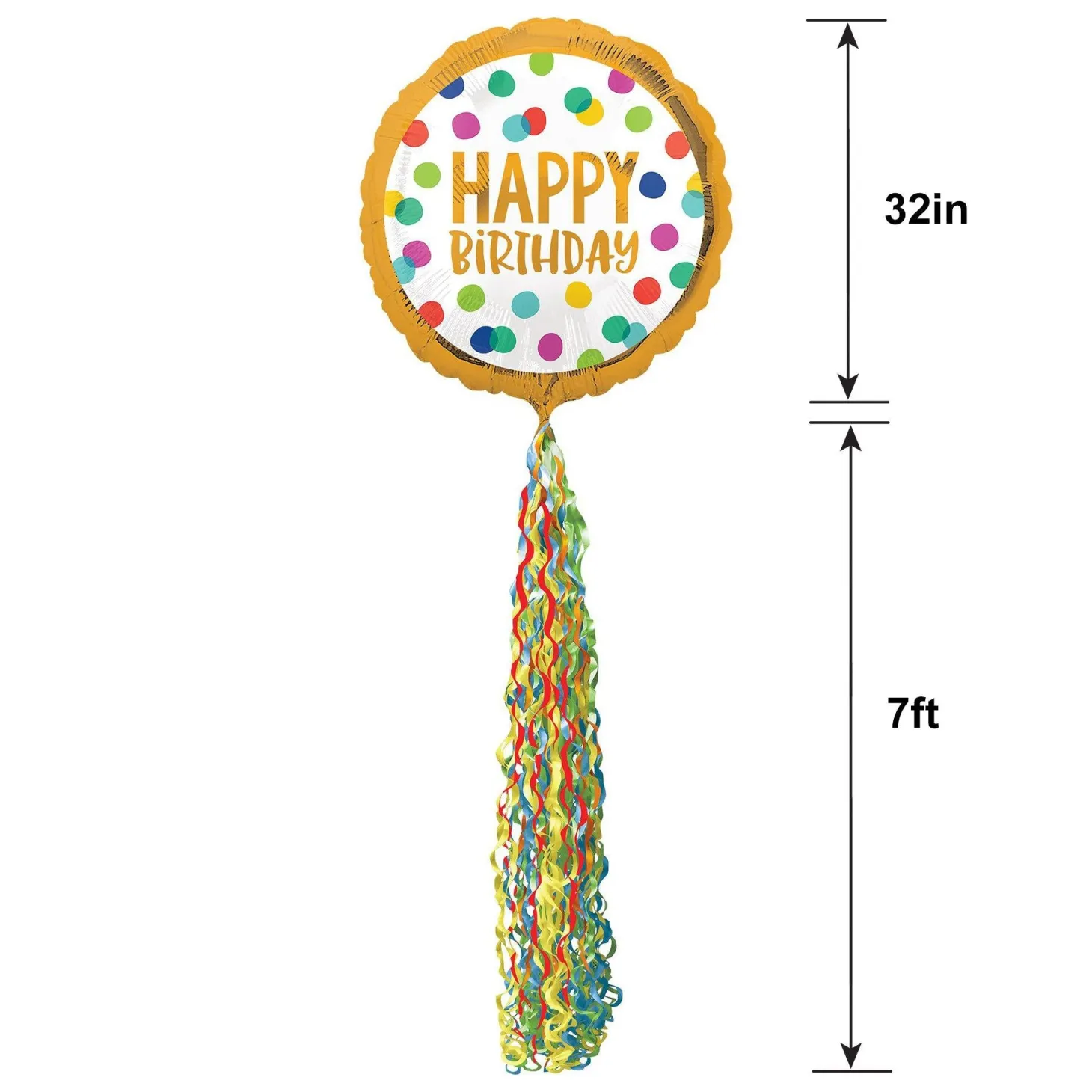Giant Multicolor Happy Dots Birthday Balloon with Tail, 32in