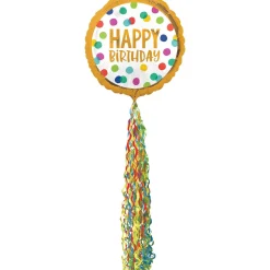 Giant Multicolor Happy Dots Birthday Balloon with Tail, 32in