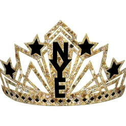 Glitter Gold New Year's Fabric & Plastic Tiara, 9in x 4in