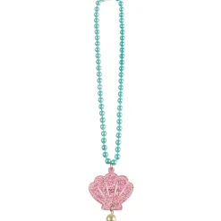 Glitter Shimmering Mermaids Seashell Pendant Plastic Bead Necklace, 17in