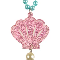 Glitter Shimmering Mermaids Seashell Pendant Plastic Bead Necklace, 17in