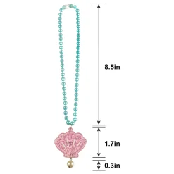 Glitter Shimmering Mermaids Seashell Pendant Plastic Bead Necklace, 17in