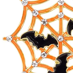 Glow-in-the-Dark Orange Spiderweb & Black Bat Earrings