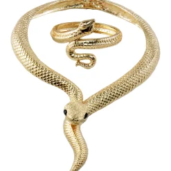 Gold Medusa Snake Jewelry Set, 2pc