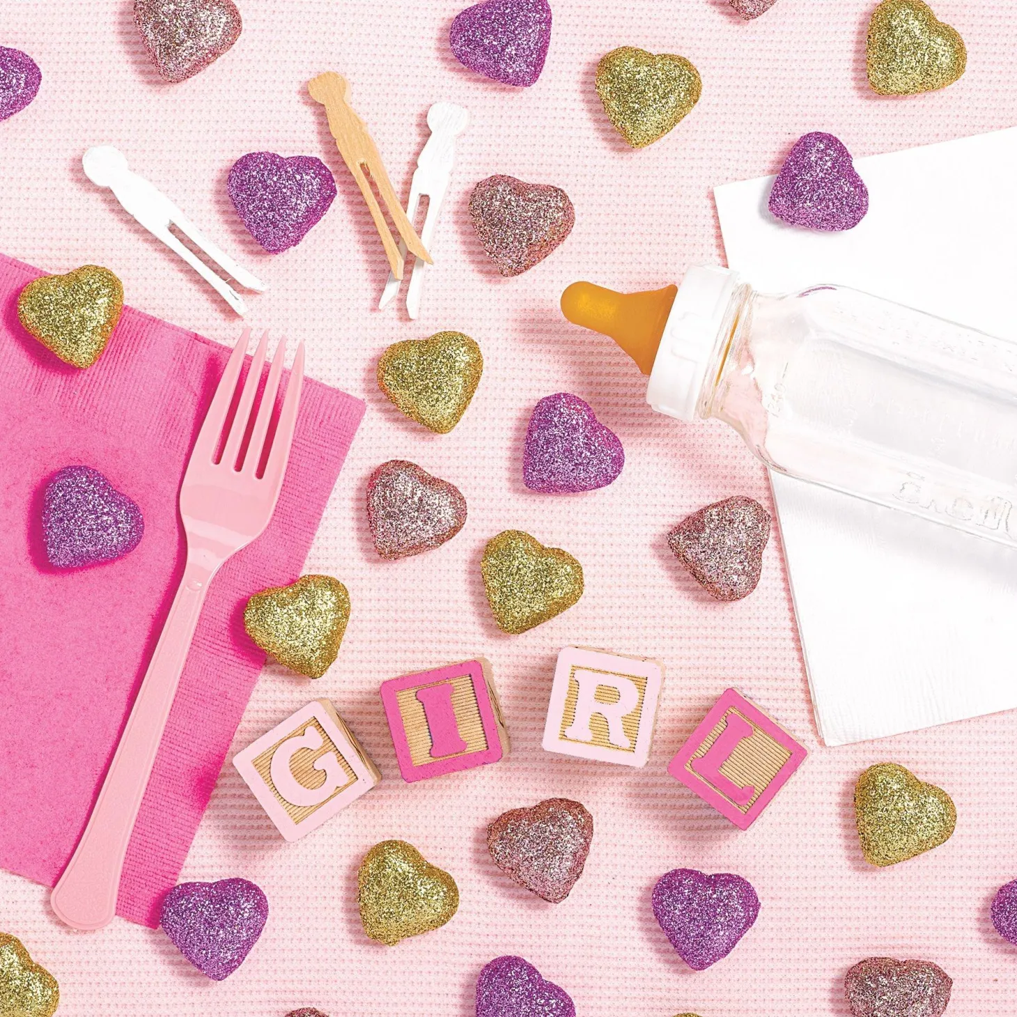 Gold & Pink Glitter Heart Table Scatters 40ct