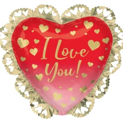 Gold, Pink & Red Ombre I Love You Heart Foil Balloon, 23in x 21in