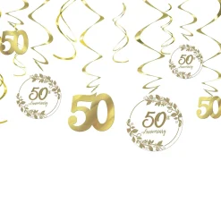 Gold 50th Anniversary Swirl Decorations, 12ct