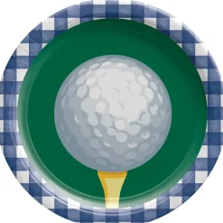 Golf Ball Gingham Paper Dinner Plates, 10.5in, 20ct - Hole in One