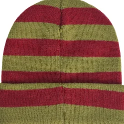 Green & Red Embroidered Freddy Krueger Glove Striped Acrylic Knit Beanie - A Nightmare on Elm Street