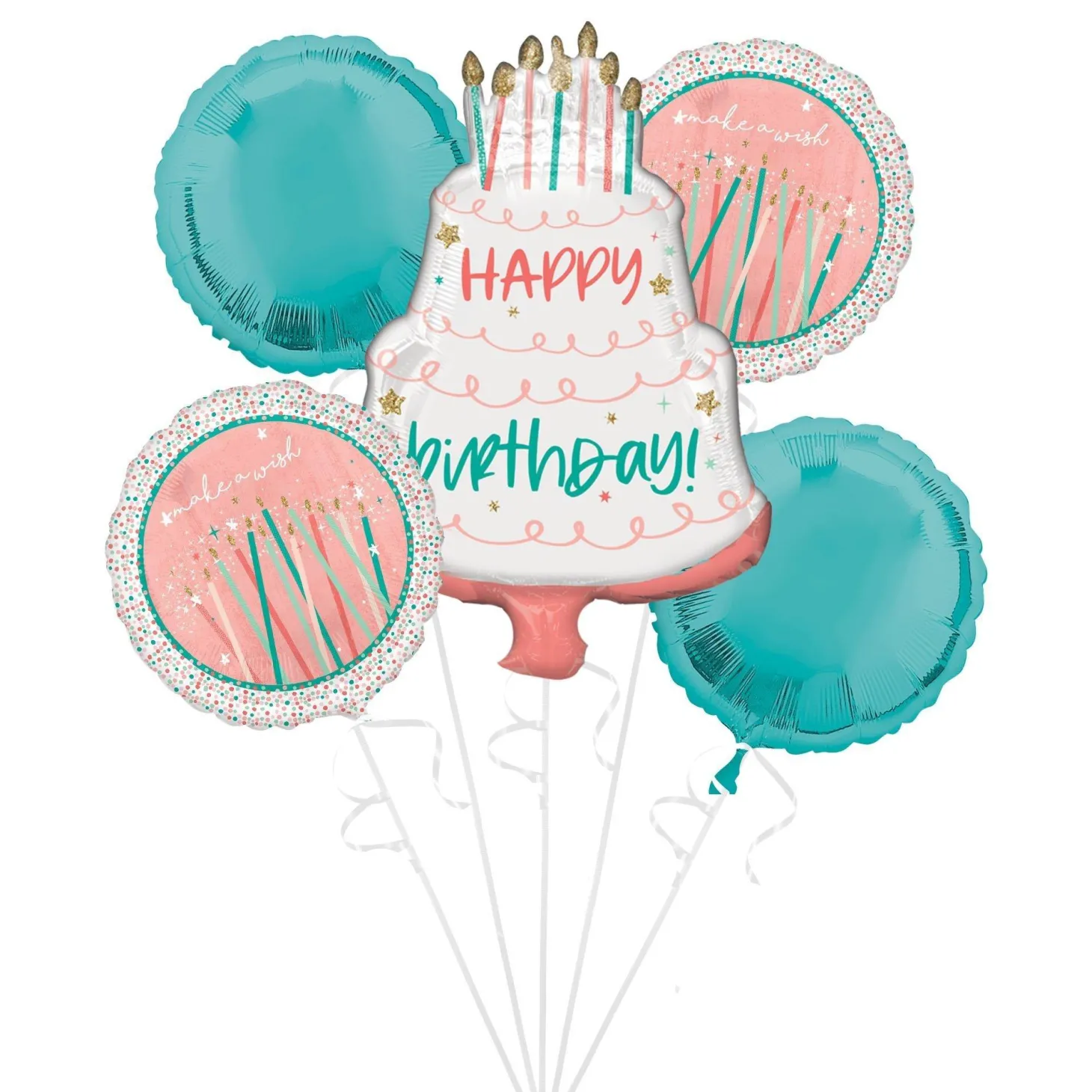 Happy Cake Day Birthday Foil Balloon Bouquet, 5pc