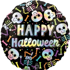 Happy Halloween Holographic Skulls & Bones Foil Balloon, 18in