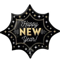 Happy New Year Burst Foil Balloon, 35in x 29in - Midnight Glam