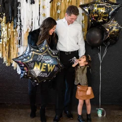 Happy New Year Burst Foil Balloon, 35in x 29in - Midnight Glam