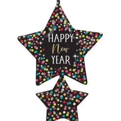 Happy New Year Star Cluster Foil Balloon, 26in x 37in - Colorful Confetti