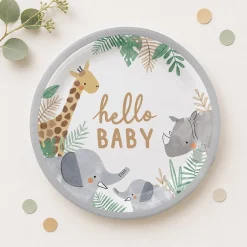 Hello Baby Soft Jungle Baby Shower Paper Dinner Plates, 10.5in, 8ct