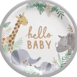 Hello Baby Soft Jungle Baby Shower Paper Dinner Plates, 10.5in, 8ct