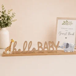 Hello Baby Soft Jungle Baby Shower MDF Standing Sign, 21in x 5in