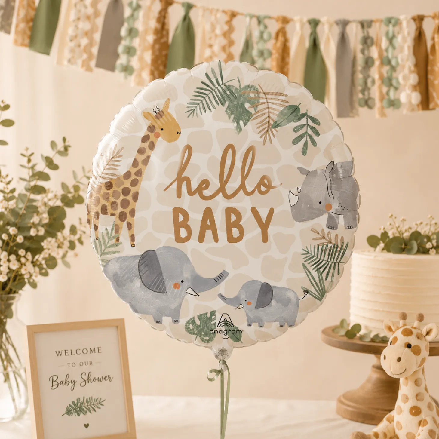 Hello Baby Soft Jungle Round Foil Balloon, 18in