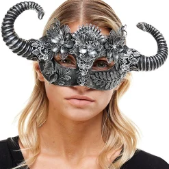 Horned Silver Satyr Masquerade Mask
