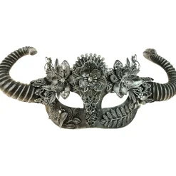 Horned Silver Satyr Masquerade Mask