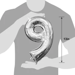 13in Air-Filled Silver Number (0-9) Balloons