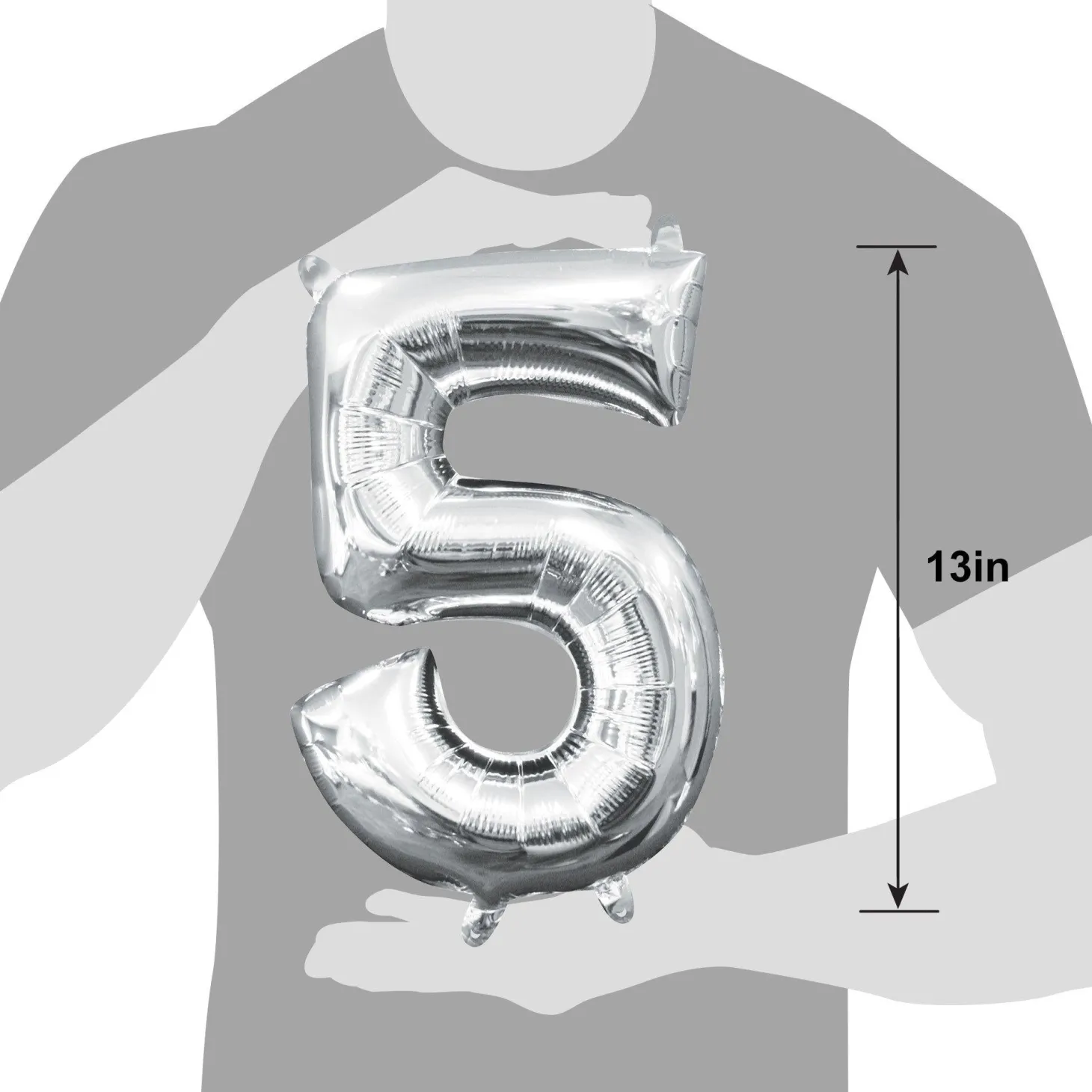 13in Air-Filled Silver Number (0-9) Balloons