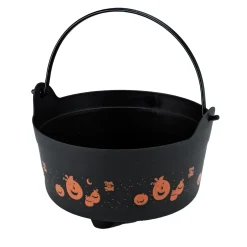 9-inch Black Pumpkin Witch Cauldron Candy Bucket