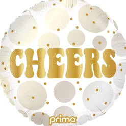 18in Round Cheers Gold and Neutral Dots Foil Balloon