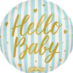 18in Round Hello Baby Stripes Foil Balloon, Assorted Colors