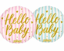 18in Round Hello Baby Stripes Foil Balloon, Assorted Colors