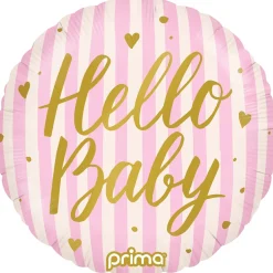 18in Round Hello Baby Stripes Foil Balloon, Assorted Colors