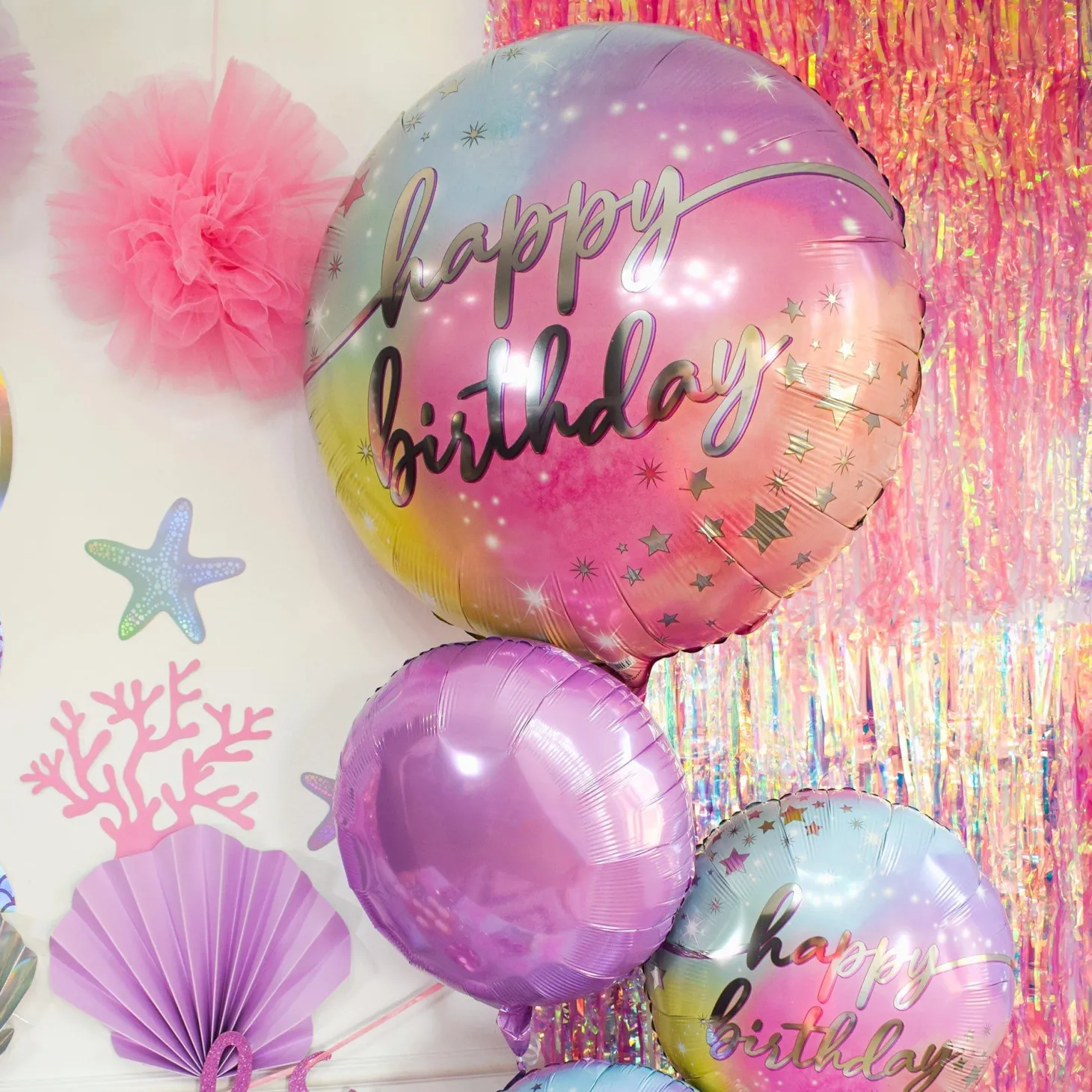 Iridescent Luminous Happy Birthday Foil Balloon, 18in