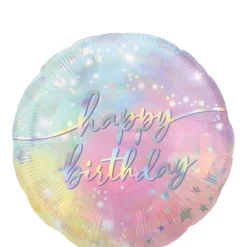 Iridescent Luminous Happy Birthday Foil Balloon, 18in