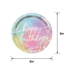 Iridescent Luminous Rainbow Birthday Paper Lunch Plates, 9in, 8ct