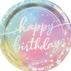 Iridescent Luminous Rainbow Birthday Paper Lunch Plates, 9in, 8ct