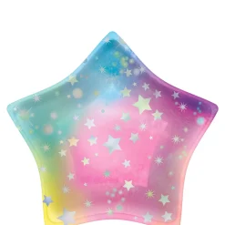 Iridescent Luminous Rainbow Star Paper Dessert Plates, 8.5in, 8ct