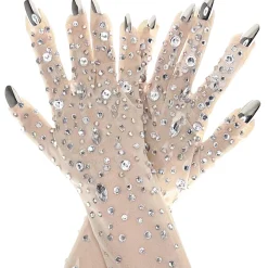 Jeweled Nude Mesh Gloves