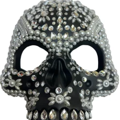 Jewel & Pearl Black Skull Half Mask