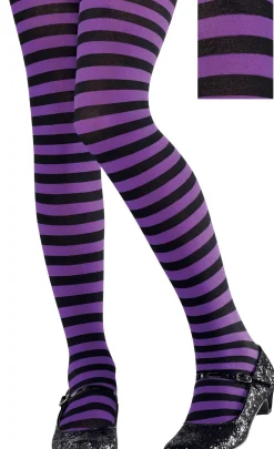 Kids' Purple & Black Striped Tights
