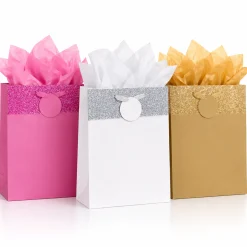 Large Glitter & Matte Gift Bag 10 1/2in x 13in, Assorted Colors