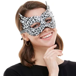 Leopard Print Studded Faux Leather Masquerade Mask