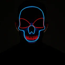 Light-Up Blue & Red Skull Face Mask
