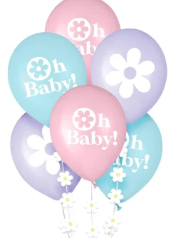 Little Daisy Baby Shower Latex Balloons, 12in, 6ct, with Balloon Tails